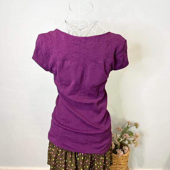 Cute vintage y2k purple tight lace pleated stretchy top - Picture 5 of 6